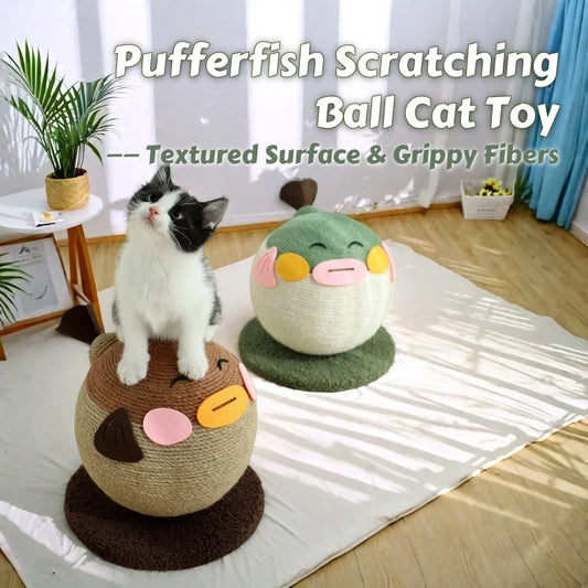 Pufferfish Scratching Ball Cat Toy – Self-Play Textured Surface with Grippy Fibers Solo Entertainment Pet Interactive  Cat toy