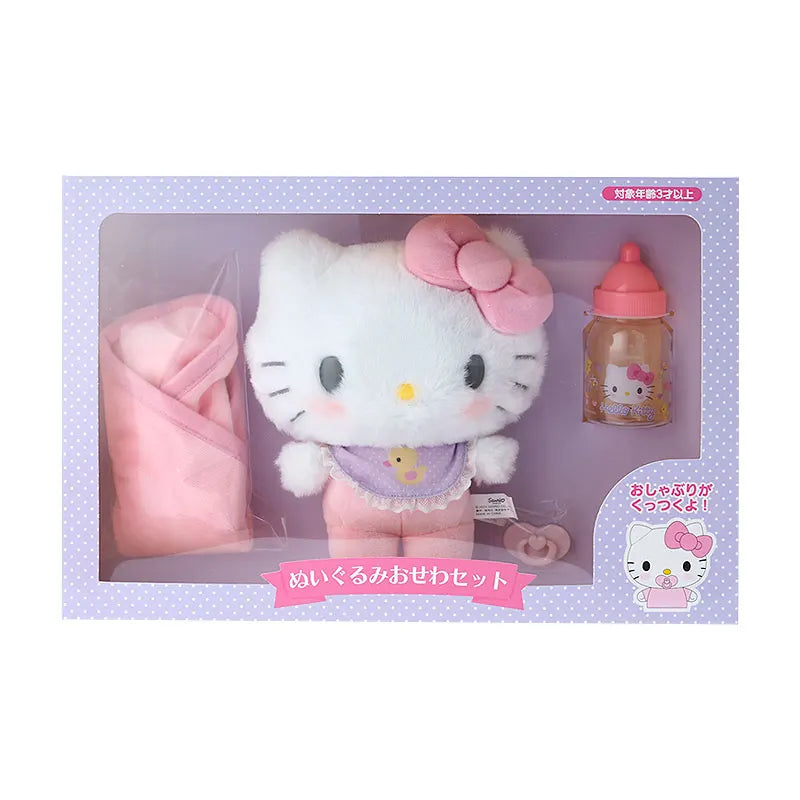 Original Sanrio Baby Bottle Doll Box Set Hello Kitty Cinnamoroll Melody plush Model Dolls Collection Rooms Decoration Desk Toys