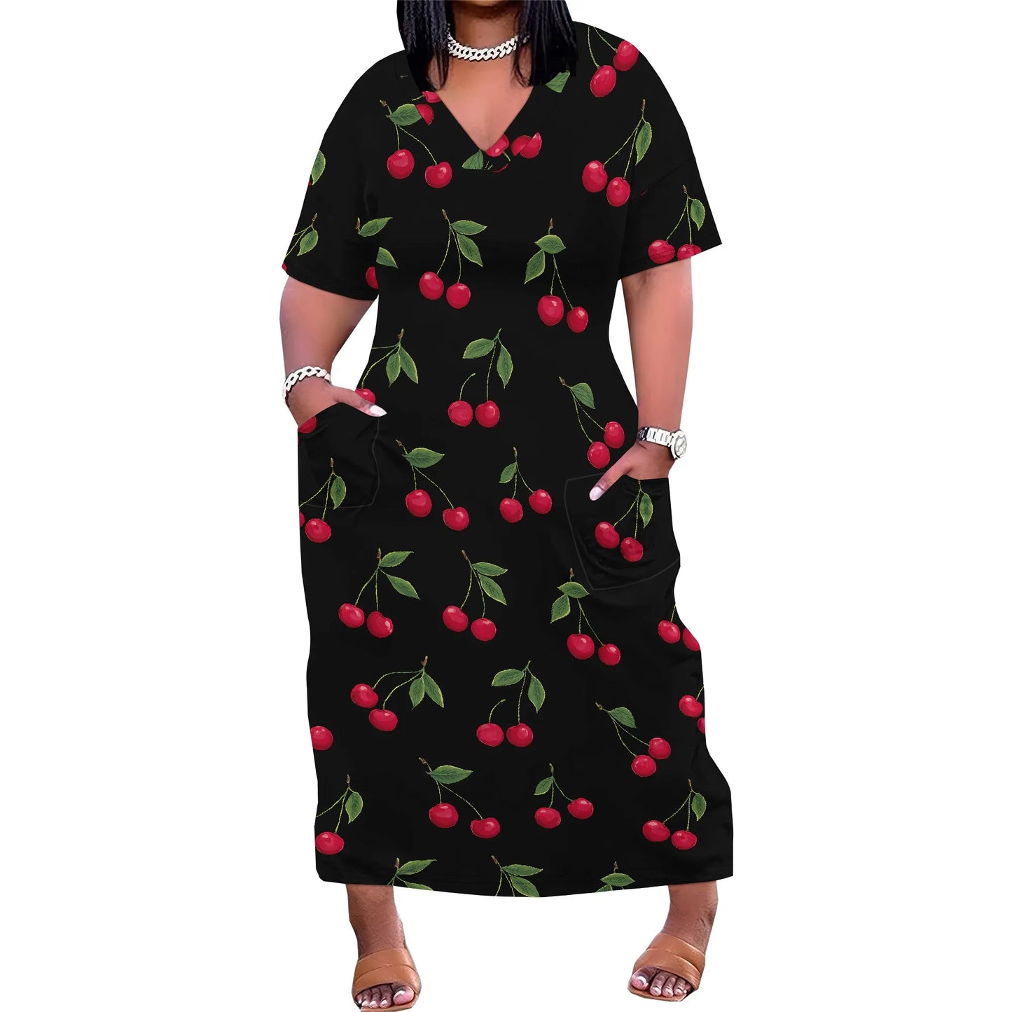 Women's Plus Size African Print Dresses Casual Loose Pocket Short Sleeve Long Maxi Dress