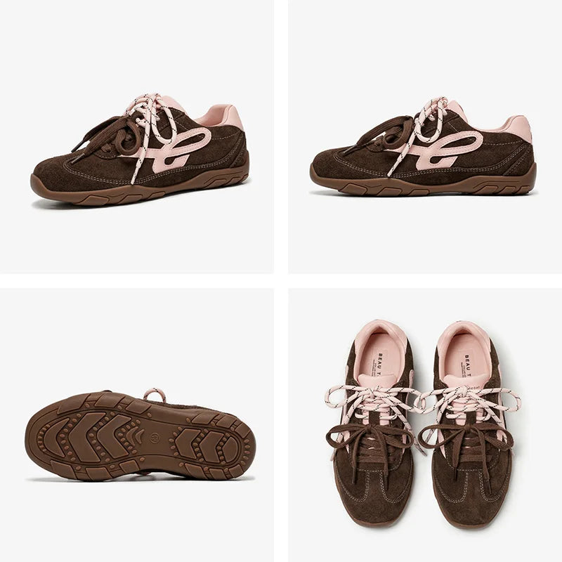 Manufacturer   BEAUTODAY Casual Sneaker Cow Suede Leather Mixed Color Round Toe Dual-Colored Shoelaces Trainers Ladies Shoes Handmade 29977    Sneakers