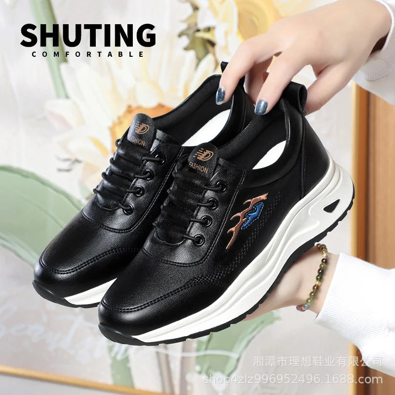 Manufacturer   Women's Breathable Sports Shoes Outdoor Walking Flats Spring Comfortable Anti-slip Soft Leather Soft Bottom Casual Sneaker    Sneakers