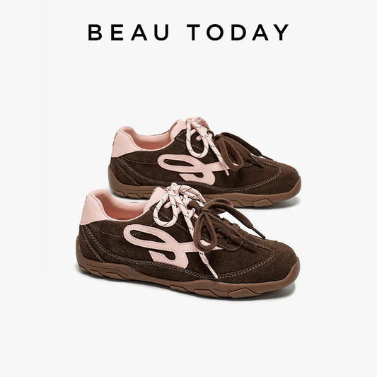 Manufacturer   BEAUTODAY Casual Sneaker Cow Suede Leather Mixed Color Round Toe Dual-Colored Shoelaces Trainers Ladies Shoes Handmade 29977    Sneakers