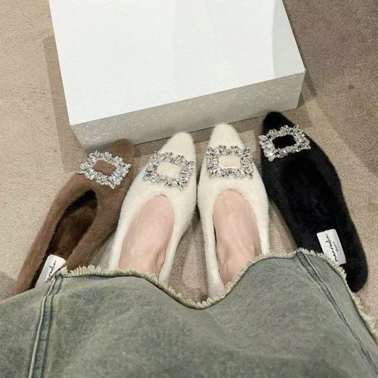 Manufacturer   Winter Elegant Pointed and Plush Sexy Low Heel Casual Shoes Fashionable Hot Selling New Comfortable Plus Size Women's Shoes   Pumps