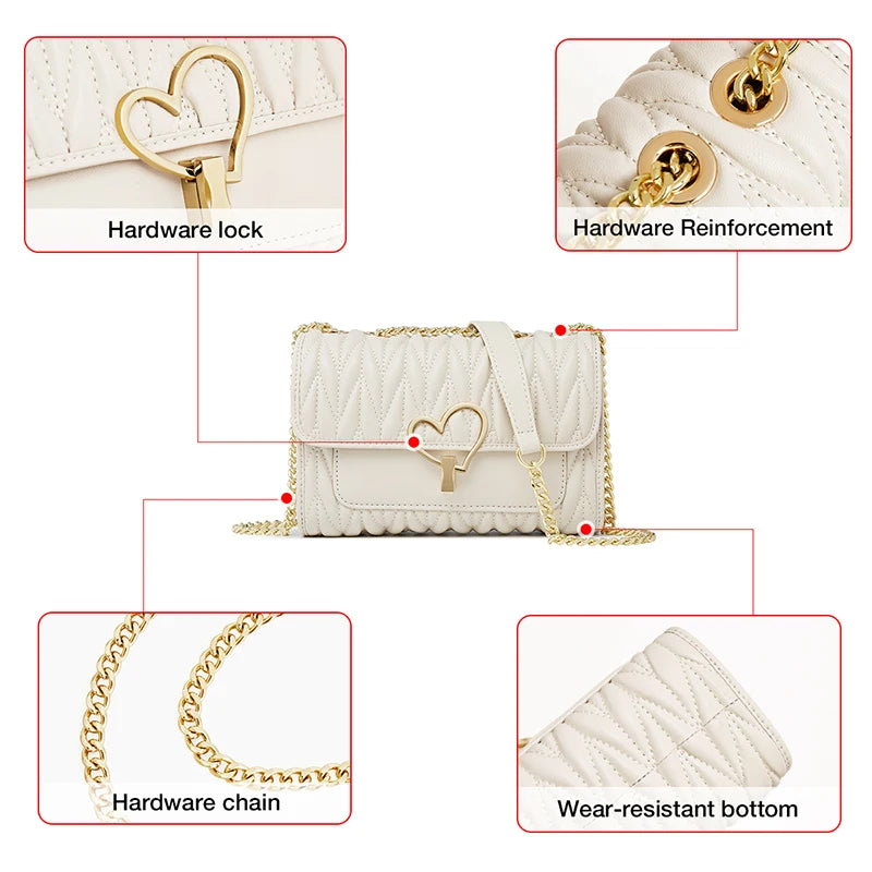 FOXER Cowhide Shoulder Bag High Quality Women Small Off White Underarm Bag Design Chain Flap Bag Stylish Lady Love Crossbody Bag