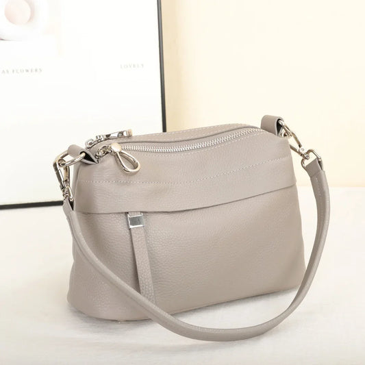 Head Layer Cowhide Leather Women's Shoulder Crossbody Bag Large Capacity Multi Compartment Handbag Casual Practical Armpit Bag