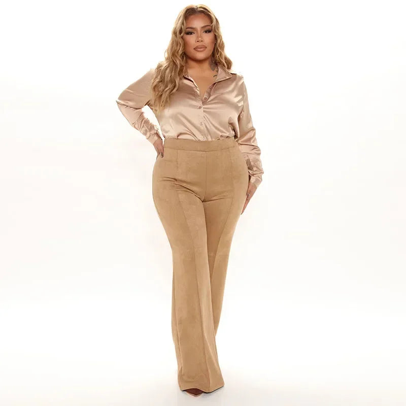 plus Size High Waist Faux Suede Leather Pant Women Slim Straight-leg Casual Stretch Trousers Bodycon 4XL Custom