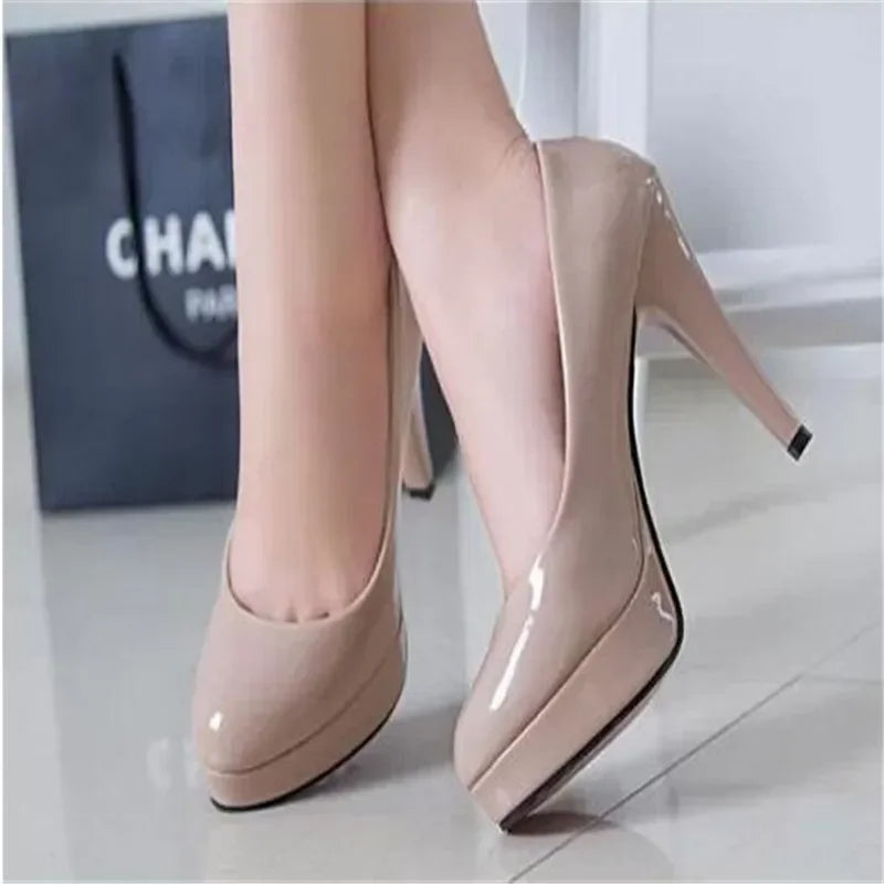 Manufacturer   Women Pumps Fashion Classic Patent Leather High Heels Shoes Nud Head Paltform Wedding Women Dress Shoes Plus Size 34-42   Pumps