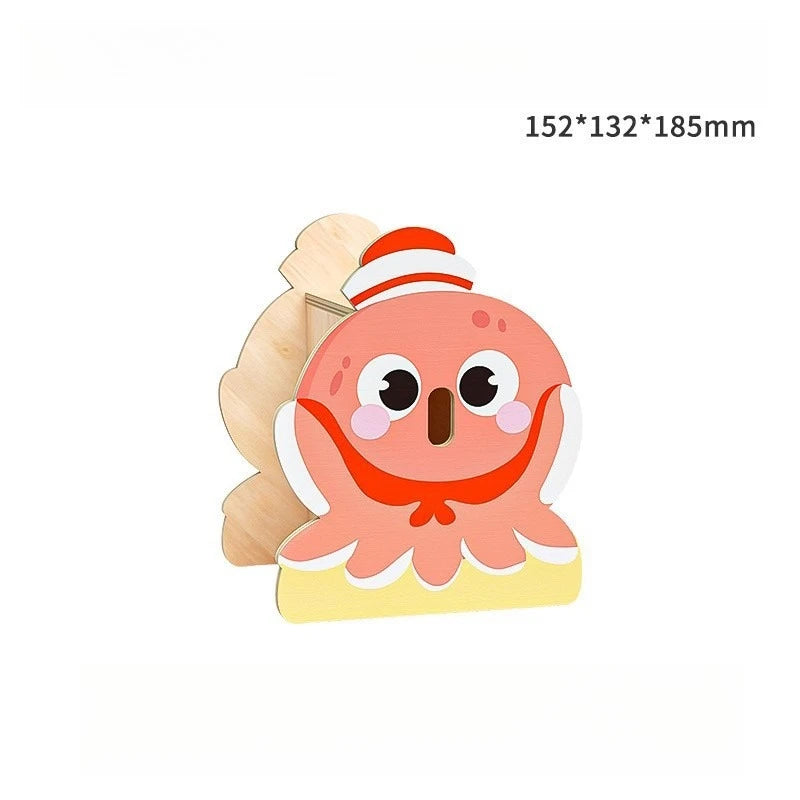 Hamster Wooden Hideout Toy Deep Sea Theme Small Pet Habitat Decor Ocean Style Escape House with Tunnel Platform Cage Accessories