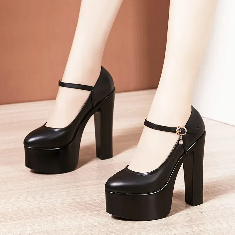 Manufacturer   15cm Small Size 32-43 Sexy Extreme Block High Heels Shoes for Dress Model Party Wedding Shallow Thick Bottom Platform Pumps   Pumps