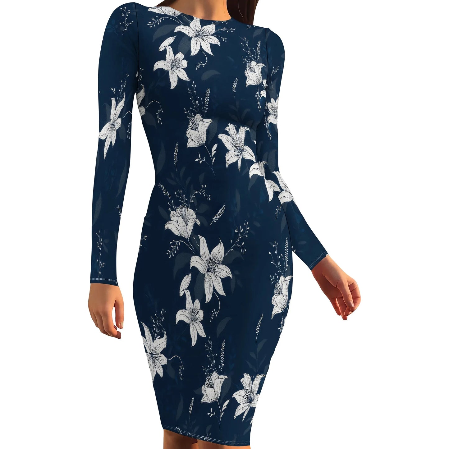 Womens Autumn Dresses Long Sleeve Basic Pencil Smocked Elastic Waist Casual A-Line Sexy Bodycon Mini Dress