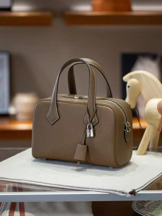Genuine Leather Handbag 25cm Small size Bowling Women's Bag Top Layer Cowhide Pillow Bag Shoulder Bag Crossbody Bag Small
