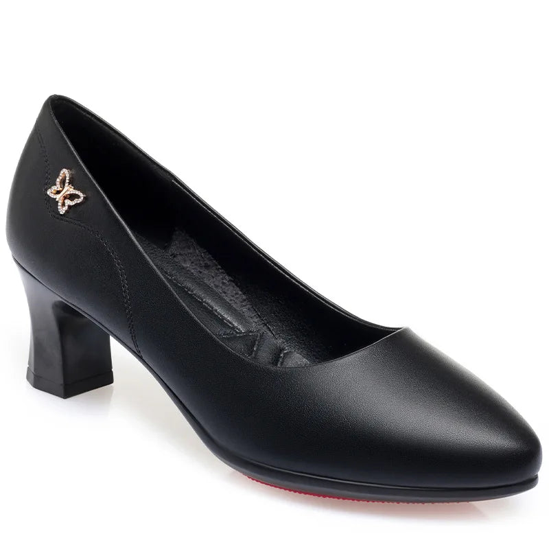 Manufacturer   High Heels Wedding Shoes Women  New Women Shoes Beige Genuine Leather Pointed Toe Professional Fashion Single Shoes Women   Pumps