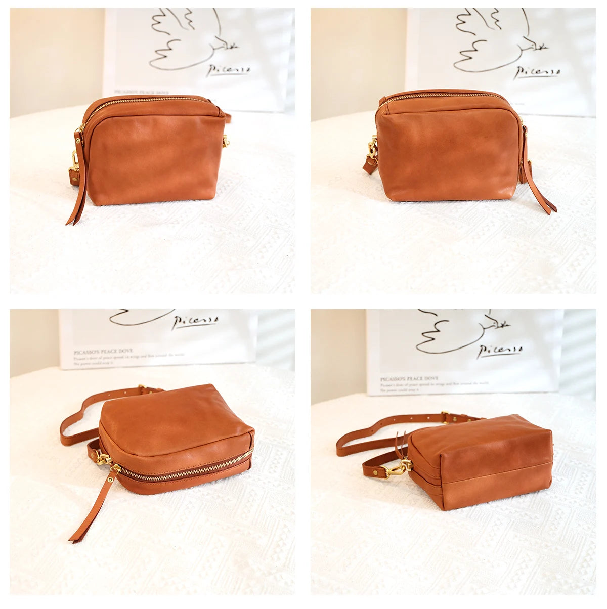 outdoor weekend travel handmade genuine leather ladies' small shoulder bag simple casual real cow leather women's crossbody bag