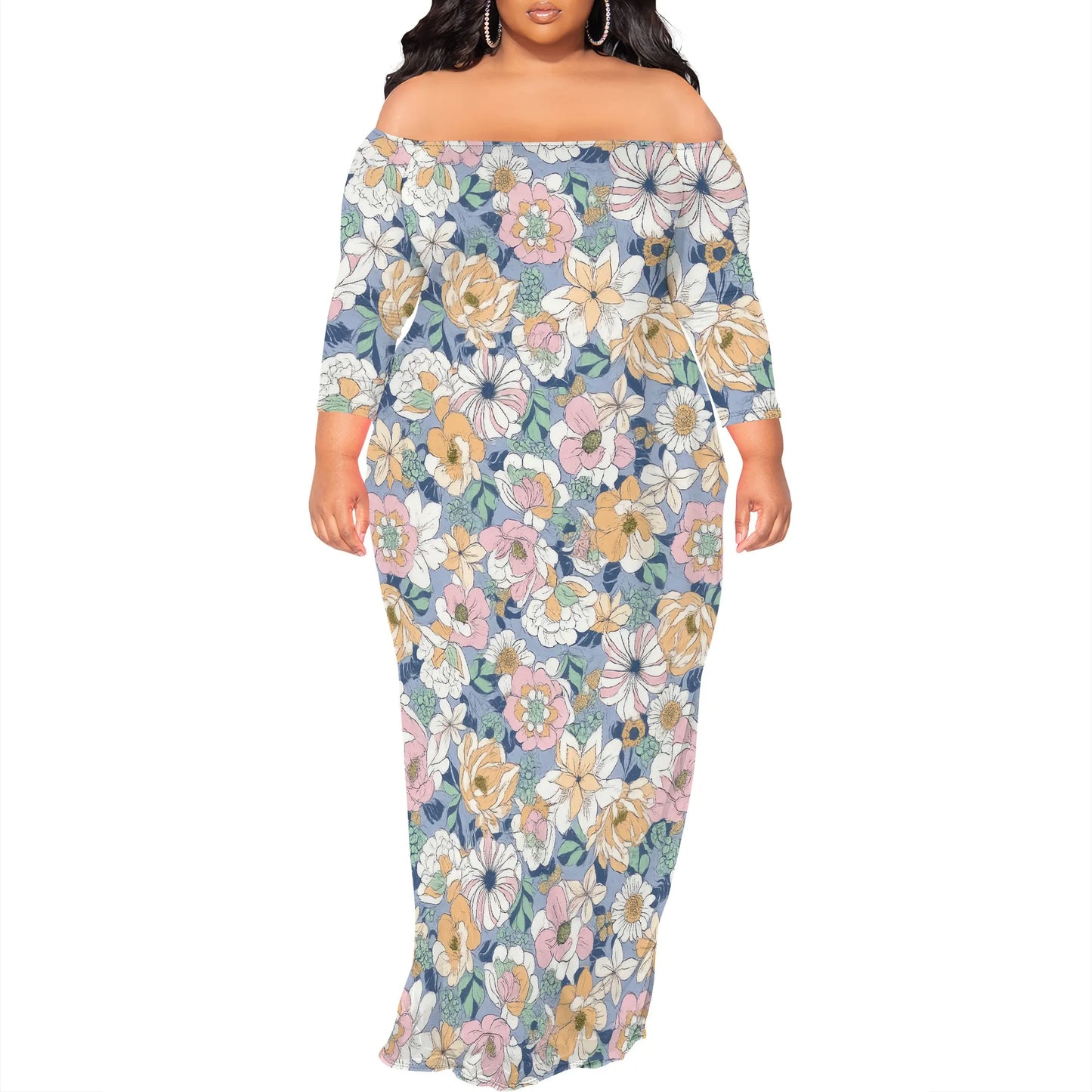 Maxi Dress for Women V Neck Casual 3/4 Sleeve Wrap Sexy Long Dresses Floral with Belt