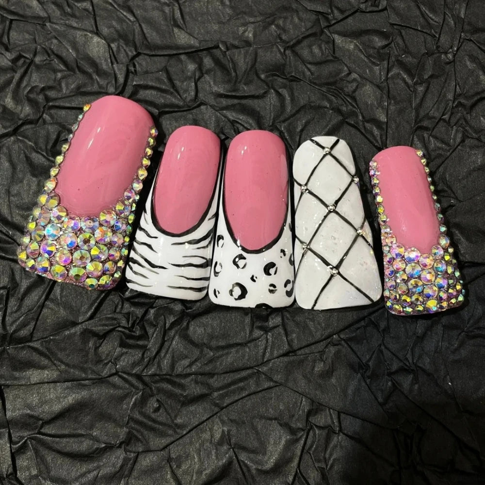 10 Pcs Handmade Manicure Medium Duck Fake Nails Cute French Nails Press On False Nails 3D Art Design with Adhesive Nail File Set