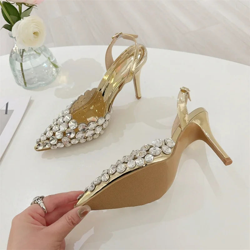 Manufacturer   Eilyken Sexy Pointed Toe Women Pumps Elegant Crystal PVC Transparent Thin High Heels Slingback Party Prom Female Shoes   Pumps