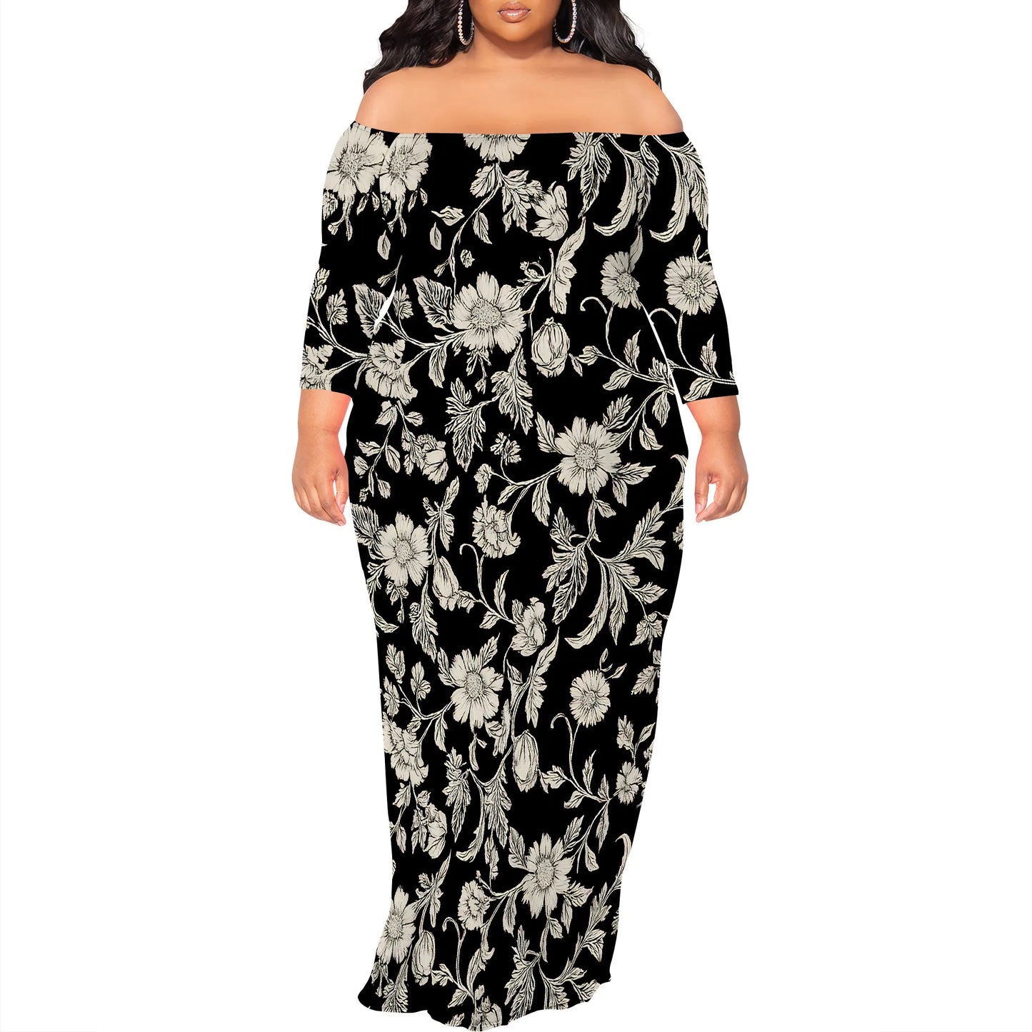 Maxi Dress for Women V Neck Casual 3/4 Sleeve Wrap Sexy Long Dresses Floral with Belt
