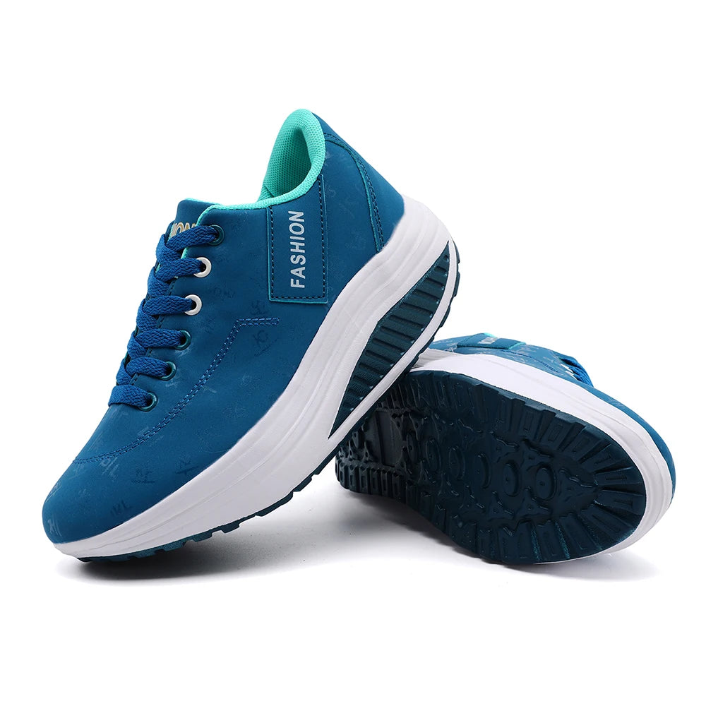 Manufacturer   Ladies Casual Sports Shoes Breathable Comfortable Wedge Heel Thick Sole Sneakers Lace-up shoes    Sneakers