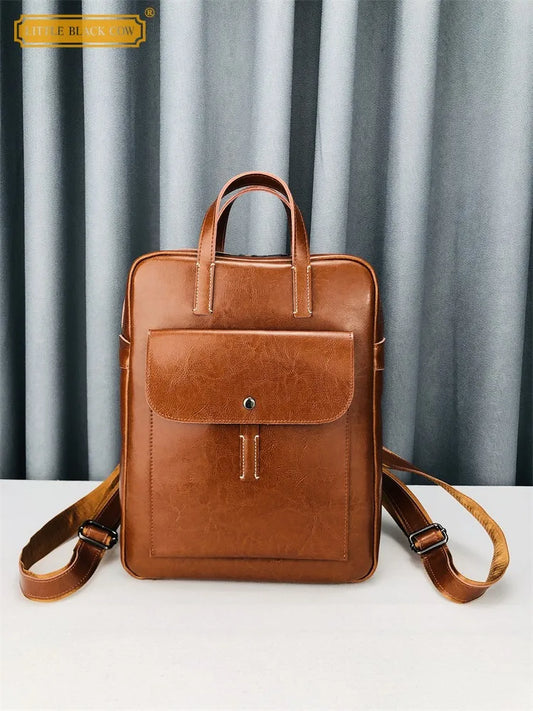 Women High Quality Cow Leather Backpack Preppy Style Teenager Girls Schoolbag Vintage Laptop Packing Satchel Unisex Shoulder Bag