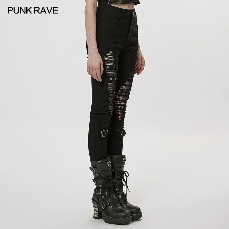 PUNK RAVE Women's Gothic Hollow-out Eyelet Webbing Leggings Punk Personality Handsome Sexy Girl Tights Pants Spring/autumn  pant