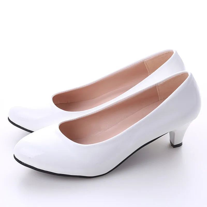 Manufacturer   Shoes Ladies Pumps Medium Heel Nude Sexy High Heels Weeding Shoes Women Office Work White Pumps Party Shoes   Pumps