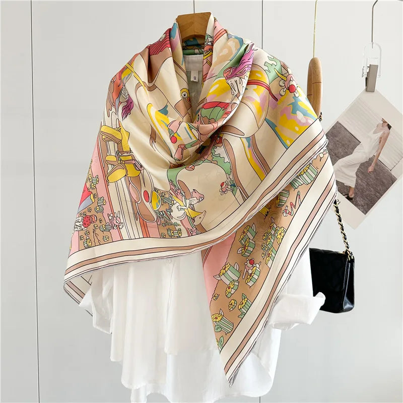 Silk Mulberry Scarf Large Hand-Rolled Edges Shawl Herm Head Hair Bag Bandanas Summer Spring Scarves Accessories Decoration Gift