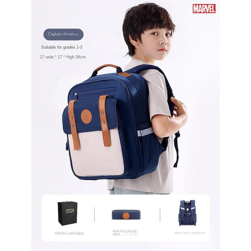 Disney New Boy School Bag Grade 1-4 Spider Man Captain America Primary Student Shoulder Orthopedic Backpack Kids Gifts Mochilas
