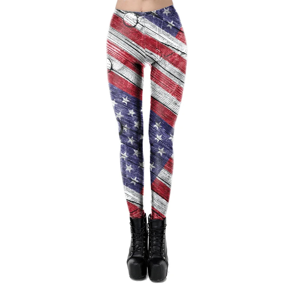 New Trend Women Legging High Waist Tights Sexy Pant Fitness Legins American US Flag Skull 3D Print Female Legging