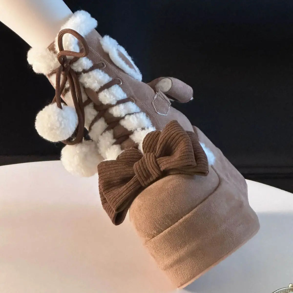 Manufacturer   Sweet Winter Girls Lolita Mid-Calf Snow Boots,Cute Female Students Plush Warm Bowknots Lace Up Wedge Heel Heightening Shoes   boots