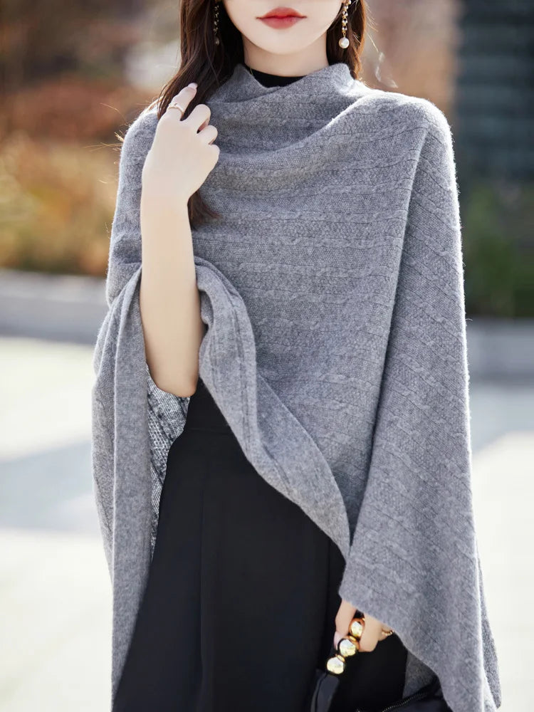 Spring and Autumn Trend 100% Pure Wool Shawl Women's Coat Multi-Functional Scarf Wool Knitted Cardigan Super Versatile Sweater