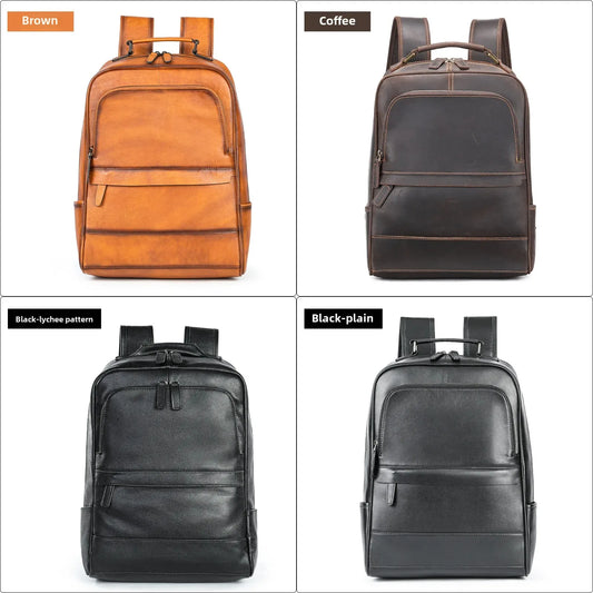 Fashionable Travel Men's Backpack Wild Horse Leather Double Shoulder Bag Simple Design Business Computer Bag Wholesale