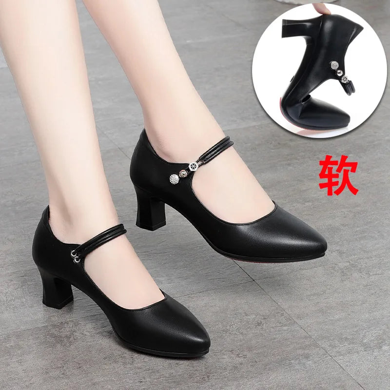 Manufacturer   CINESSD Fashion Pumps New High Quality Genuine Leather Vintage Mary Jane Shoes Square Toe High Heels Flat Shoes Lightweight Shoe   Pumps