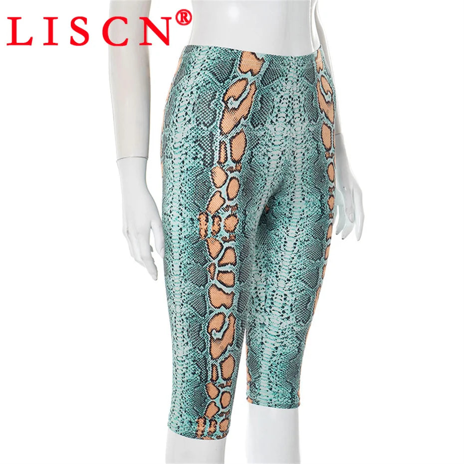 10 Bulk Items Wholesale Lots Knee Length Sexy Snake Printing Bodycon Y2k Pants Women Bottoms  Summer Capris Clothes  pant