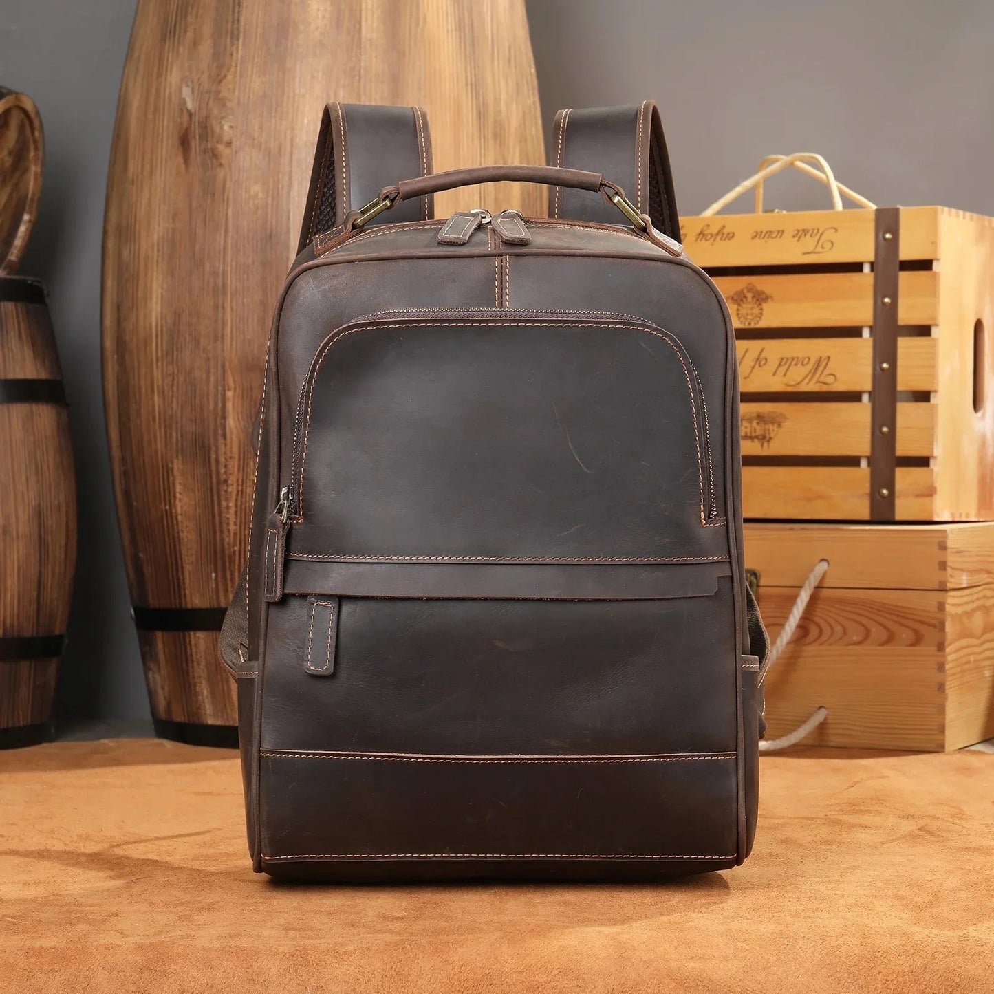 Fashionable Travel Men's Backpack Wild Horse Leather Double Shoulder Bag Simple Design Business Computer Bag Wholesale