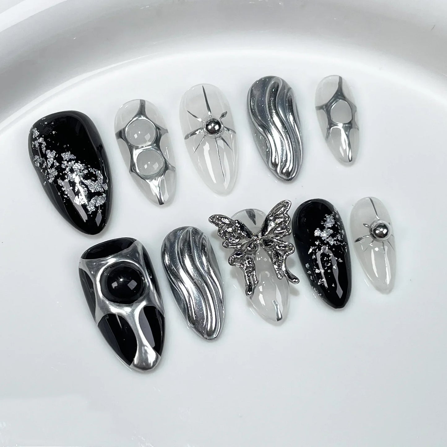 10Pcs Short Almond Handmade Press on Nails Retro Fake Nails Wearable Stick-on Nails False Nail Накладные Ногти Uñas Faux Ongles