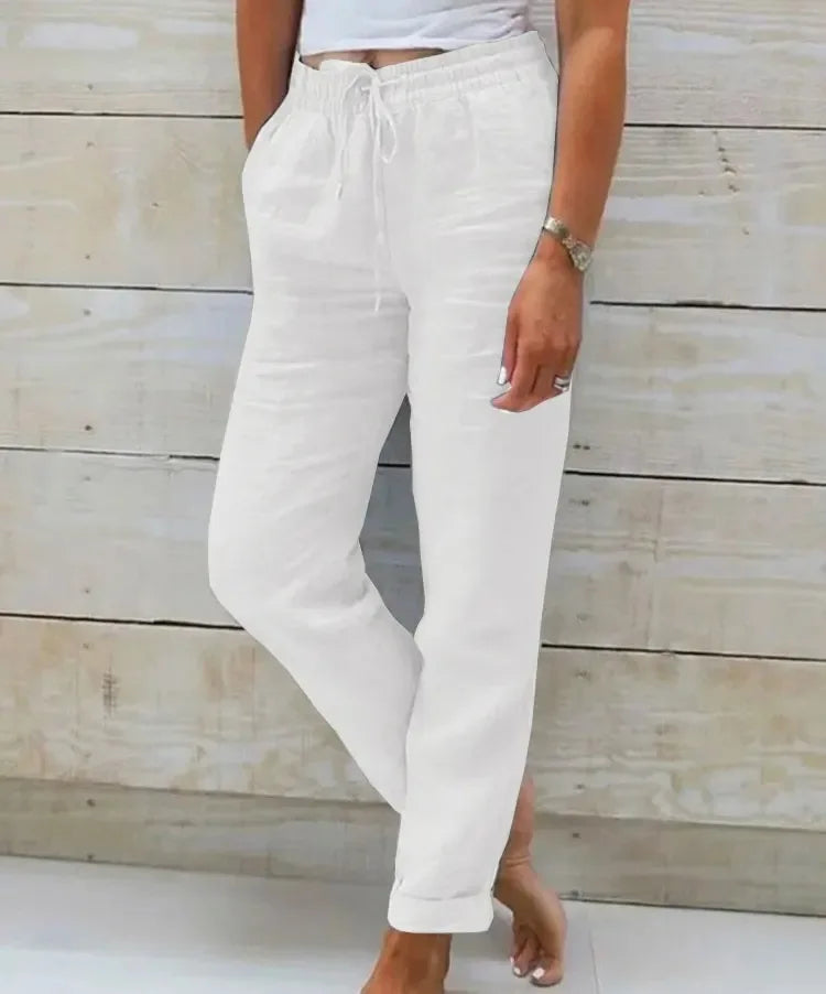 Cotton Linen Summer Pants for Women High Waist Elastic Casual Trousers Streetwear Solid Female Clothes  Loose Pencil Pants