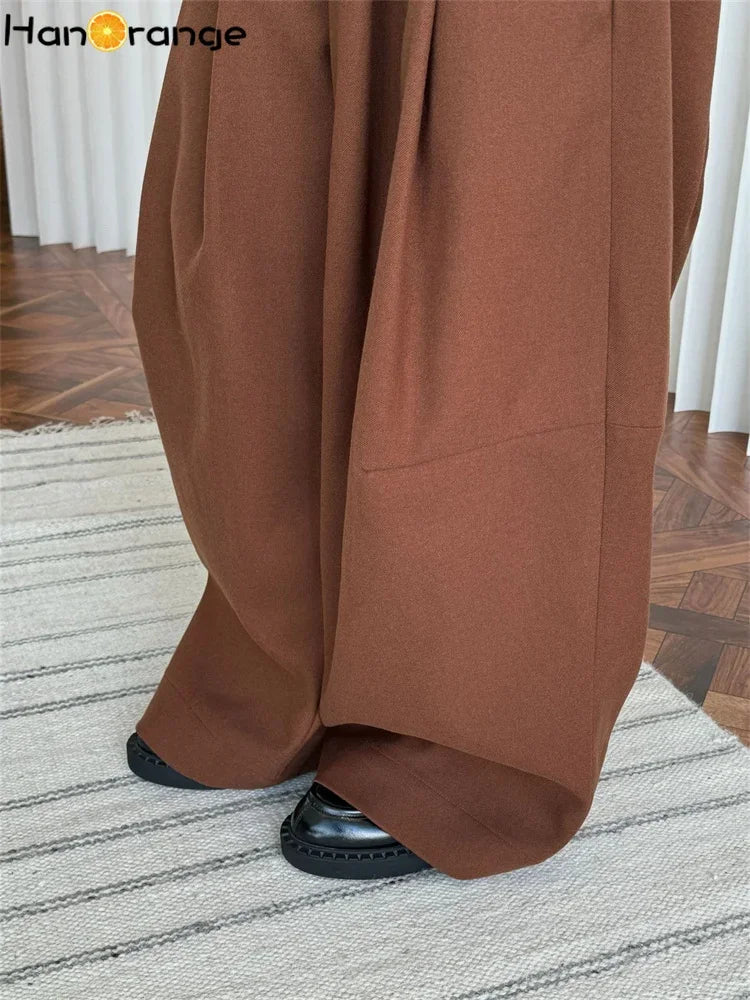 HanOrange  Winter Wide Leg Pant Women Straightening Thick Trousers White/Black/Dark Brown