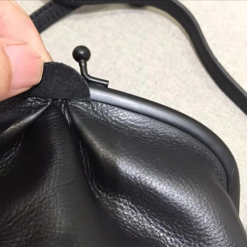 Genuine Leather Crossbody Bags For Women  New High Quality Black Soft Cowhide Clip Shoulder Bag Exquisite Luxury Female Bag