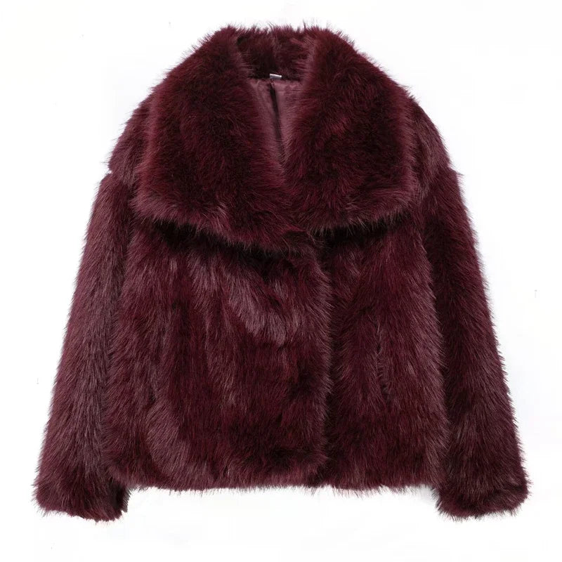 Woman Autumn Winter Faux Fur Coat Plush Fluffy Women's Jacket New in Outerwears White Red Gray Black Wool Blends Coats