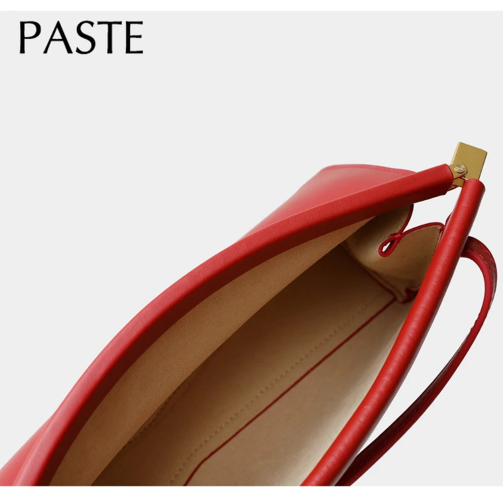 Euro French Niche Design Cowhide Clip Bag Plain Cowhide Leather Women Armpit Shoulder Bag Stylish Party Formal Occasions Handbag