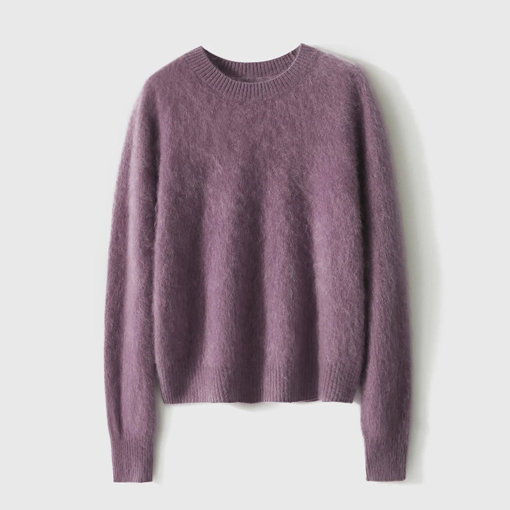 Birdtree-Brushed Heavy Pullover For Women, 100%Goat Cashmere, O-Neck, Seamless Loose Sweater, Fall Winter Warm Outwears T49008QM