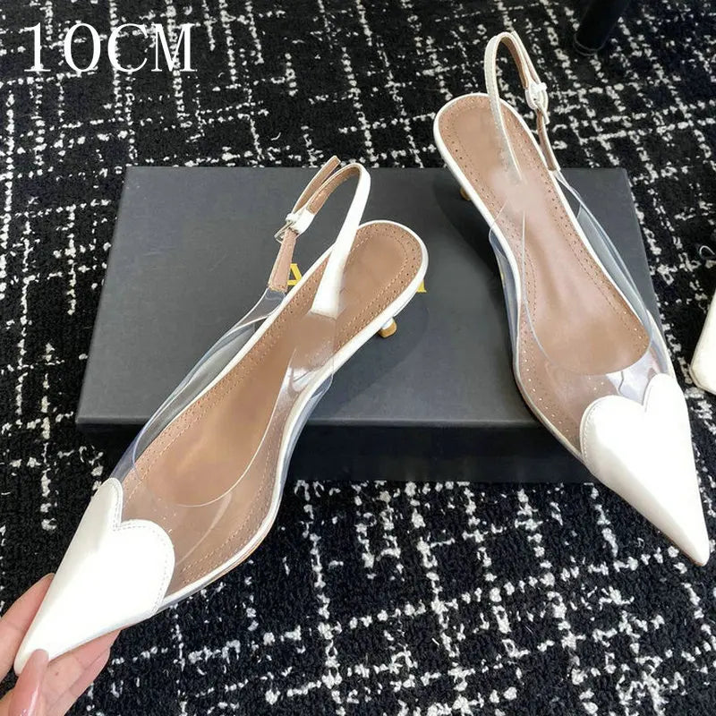 Manufacturer  New Pointy Peach Heart Fine Heel Shoes Sexy Pvc Transparent Film Black Patent Leather High Heel Overhead Sandals   Pumps