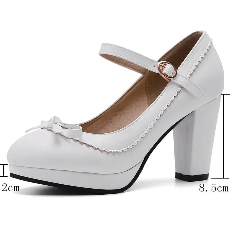 Manufacturer   SIMLOVEYO Large size 45 46 Women Strap Pumps Bows Platform High Heels Round Toe Party Wedding Shoes Bridal Stilettos Black   Pumps