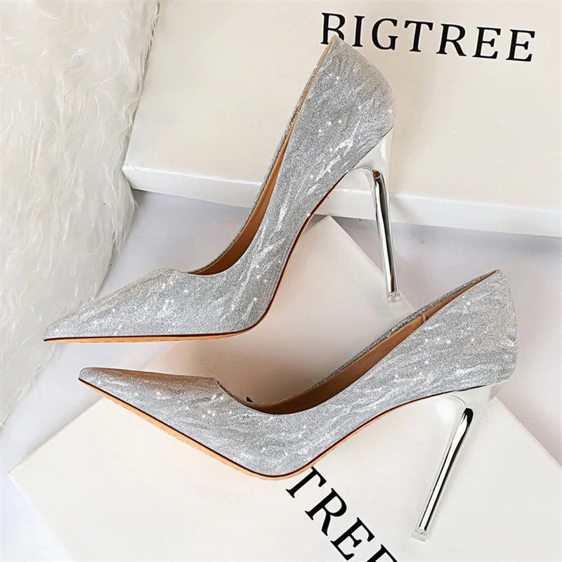 Manufacturer   Fashion Comfort Wedding Single Shoes Shallow Mouth Thin High Heel Woman Pumps Pointed Toe Elegant Sequins Sandals   Pumps
