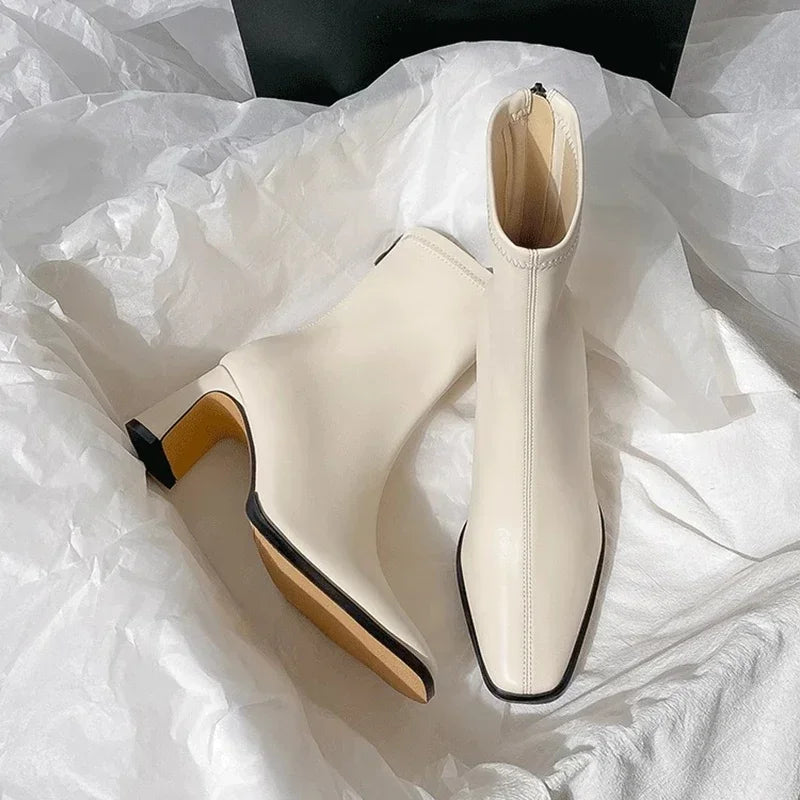 Manufacturer   Vintage Warm Cotton Women Ankle Boots Fashion Elegant Square Toe Shoes Autumn Winter Thick Heel Women's Short Booties   boots