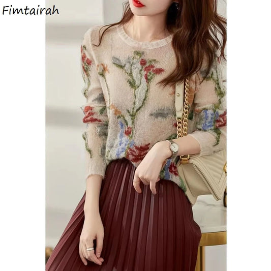 Knitted Sweater round neck cashmere hollow-out thin bottom sweater Women's new style fashionable sweater