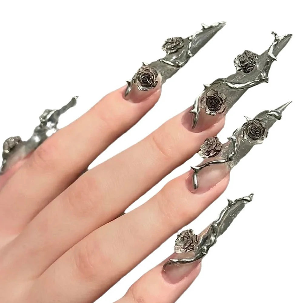5set False Nails with glue rose design Long Coffin french fake nails full cover nail tips press on nails Bulk Wholesale/Custom