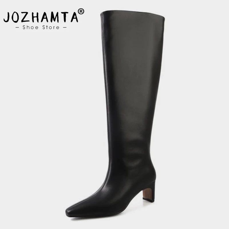 Manufacturer   JOZHAMTA Size 34-43 Women Real Leather Long Boots Fashion High Heels Shoes For Winter Boots Office Lady Daily Dress Shoes   boots