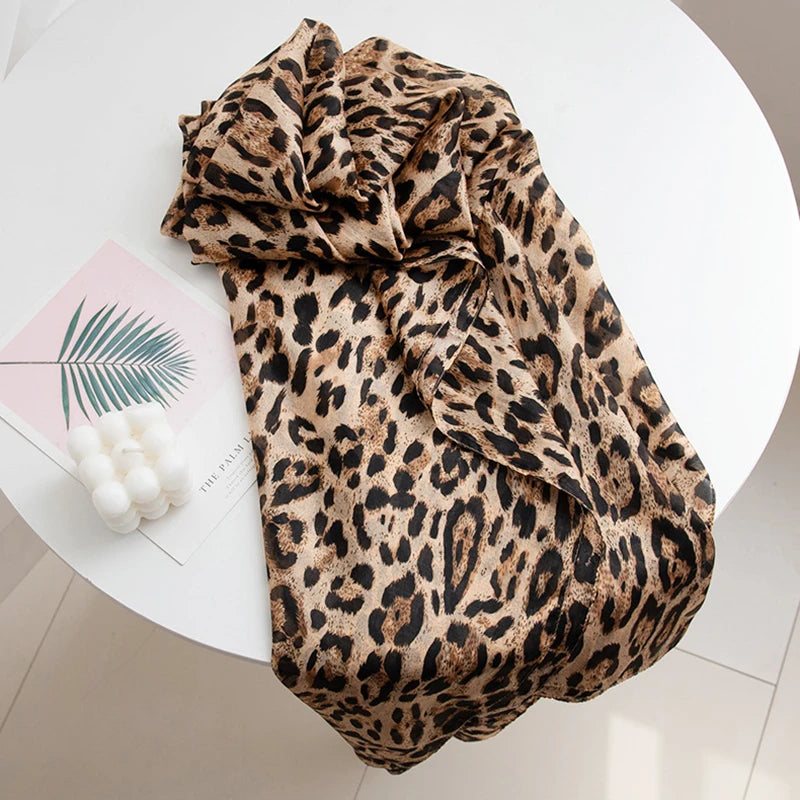 Silk Scarf Women Summer Sun Protection leopard Print Wrap Breathable Thin Shawl Beach Accessory For Spring Holiday Luxury