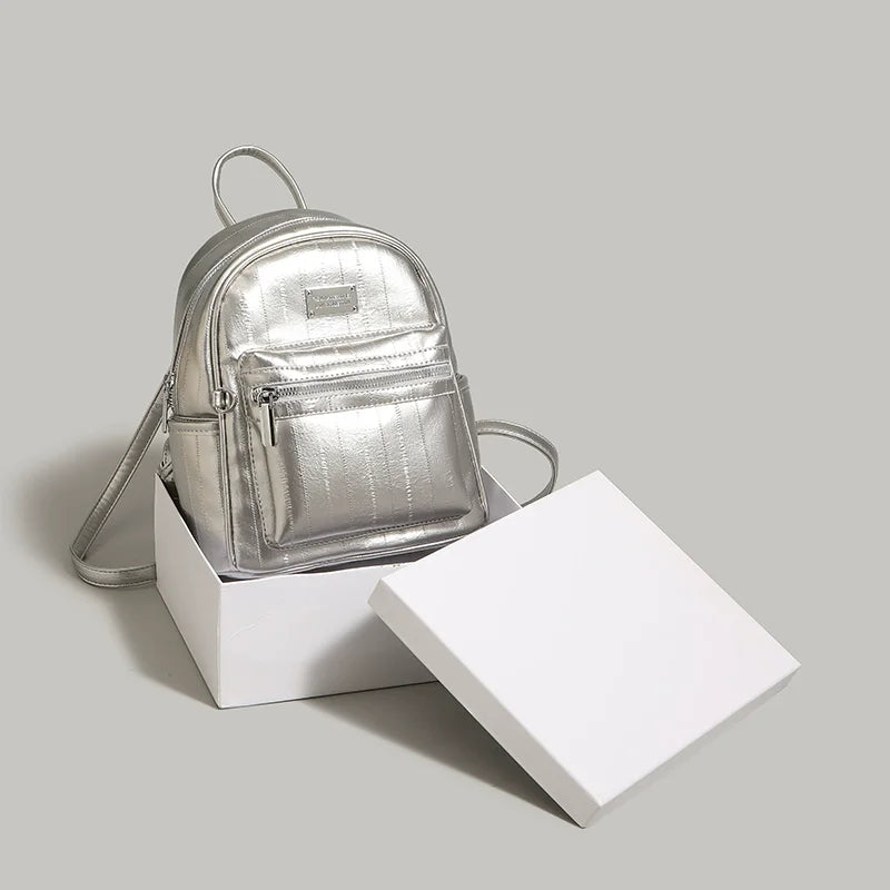 Premium Silver Backpack College Student's School Backpack Student's School Shoulder Bag Multi-Function Travel Bags Girls